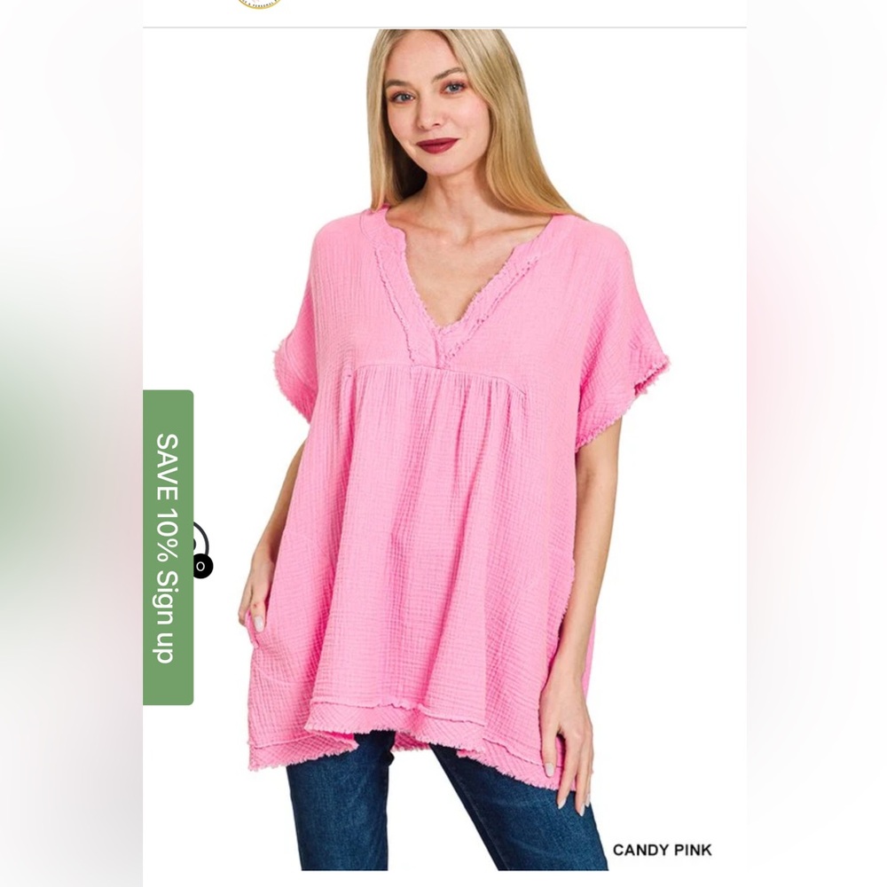 Zenana Double Gauze Raw Edge Shirt (Dusty Rose)